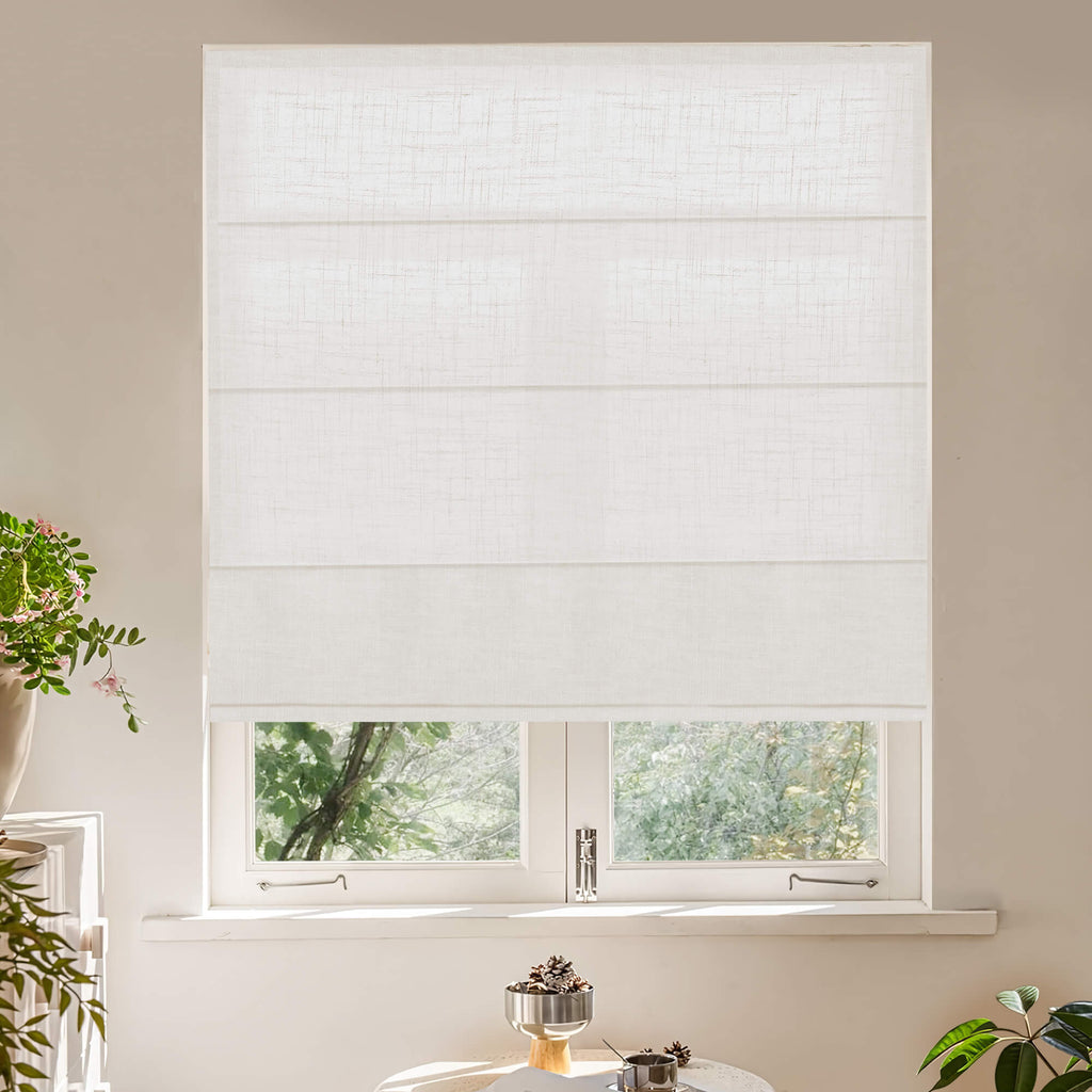 Linen Fabric Roman Shades, Cordless Custom Window Blinds