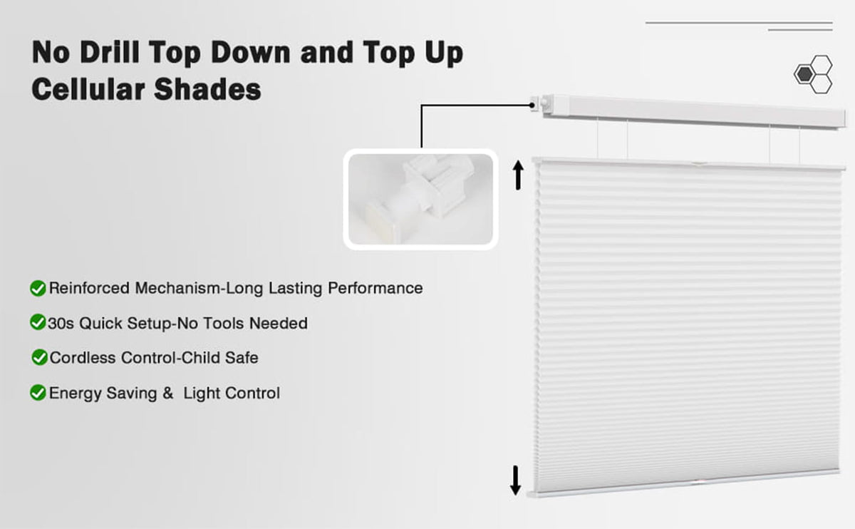 No-drill top-down bottom-up cellular shade construction details
