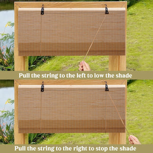 Natural brown bamboo Roman shade: cord operation diagram