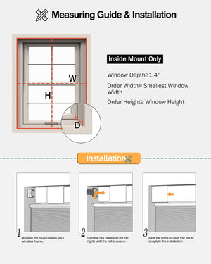 Measuring and installation guide for top-down bottom-up no-drill cellular honeycomb shades