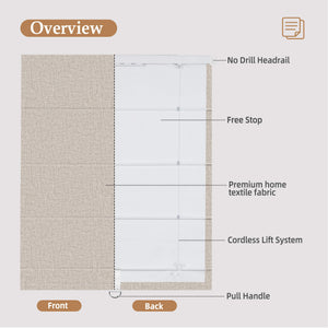 Coffee brown no-drill Roman shade: front and back construction