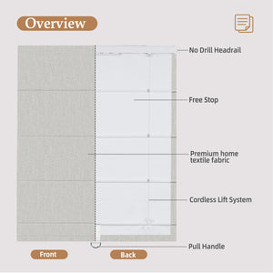 Sand-colored no-drill Roman shade: front and back construction