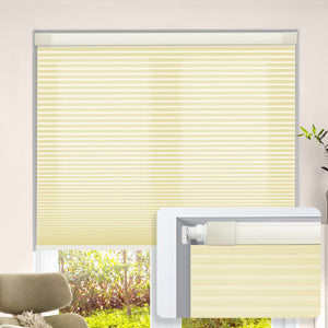 Yellow no-drill cellular honeycomb shade: on a window