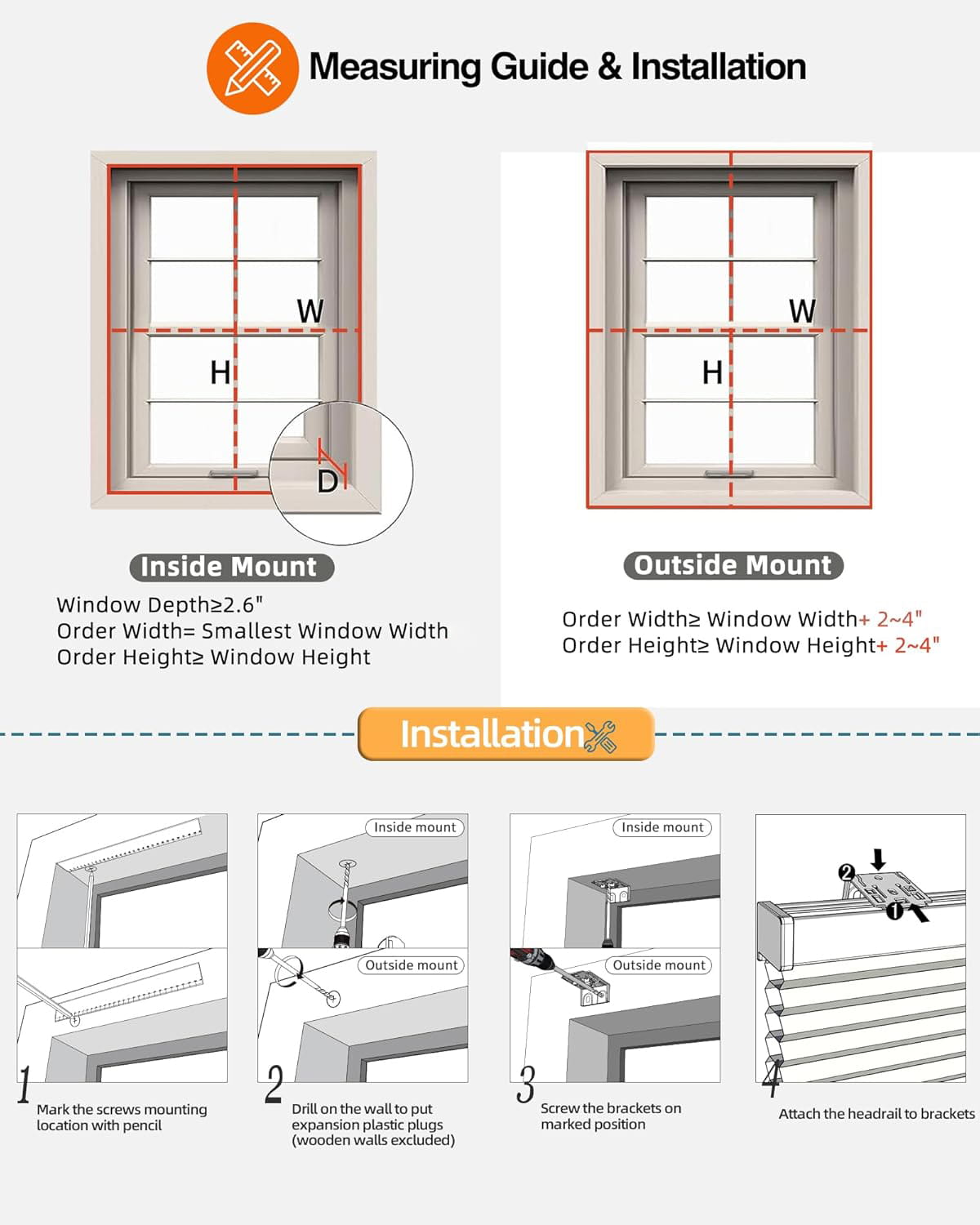 Measuring and installation guide for cellular honeycomb shades