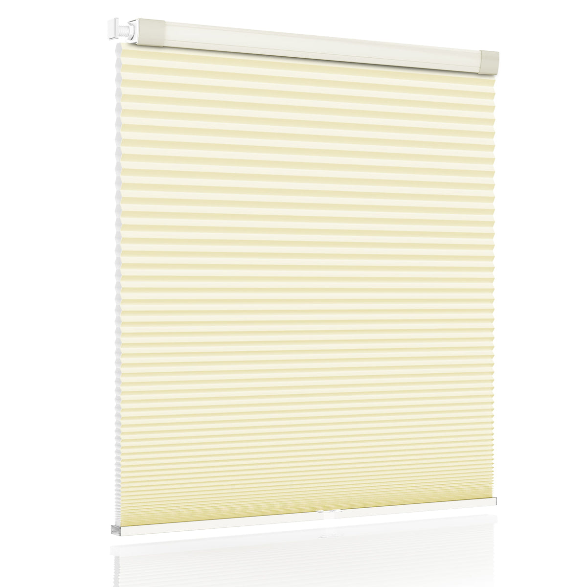 Yellow no-drill cellular honeycomb shade: front product view