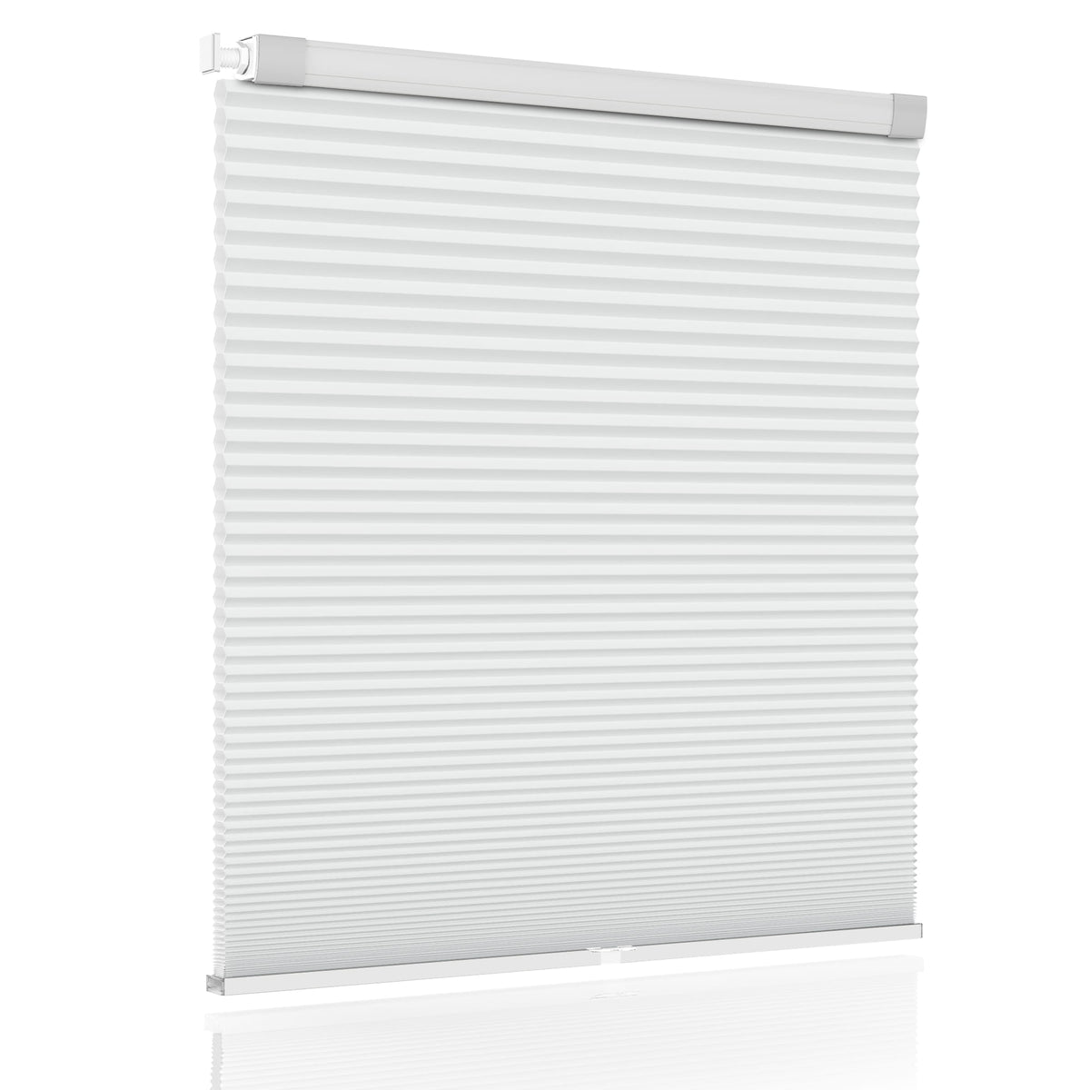 Light gray no-drill cellular honeycomb shade: front product view