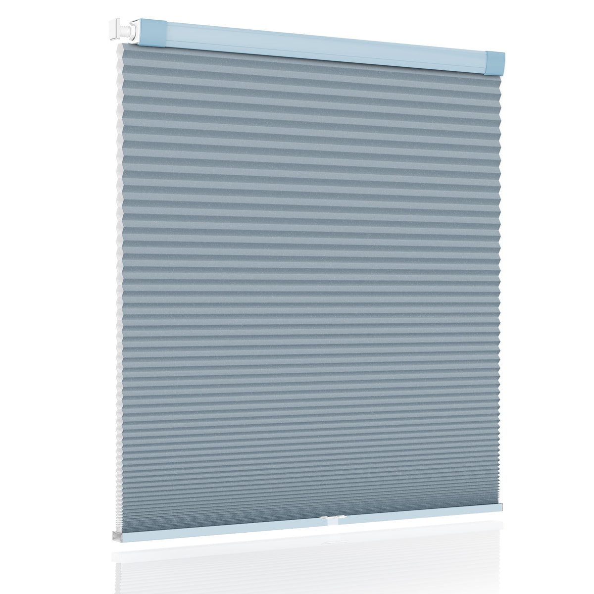 Blue no-drill cellular honeycomb shade: front product view