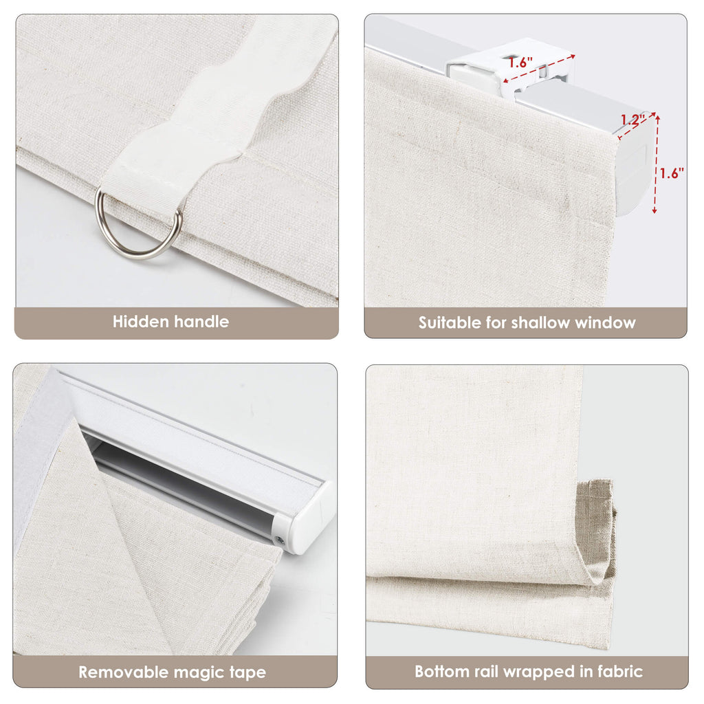 Linen Fabric Roman Shades, Cordless Custom Window Blinds