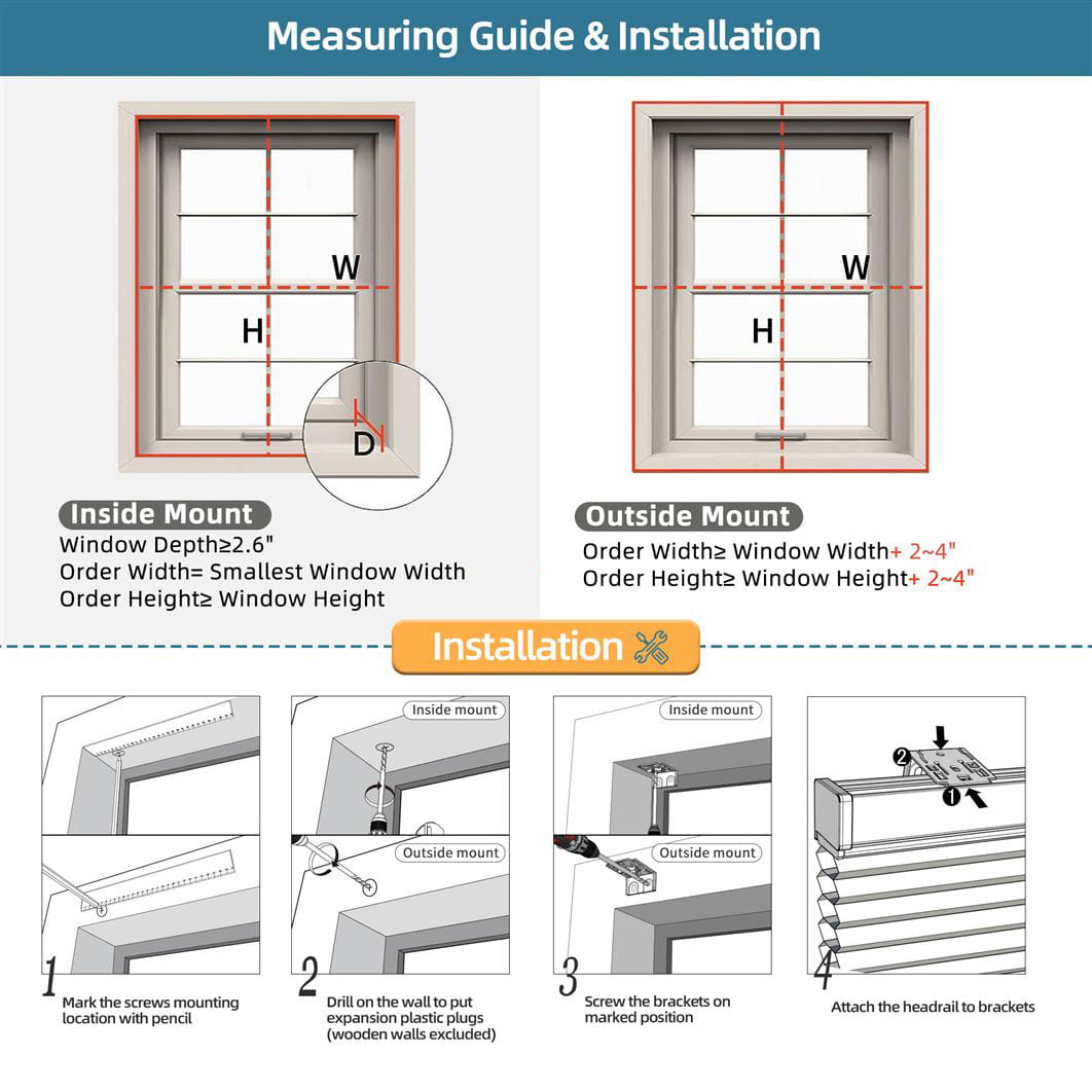 Measuring and installation guide for top-down bottom-up cellular honeycomb shades