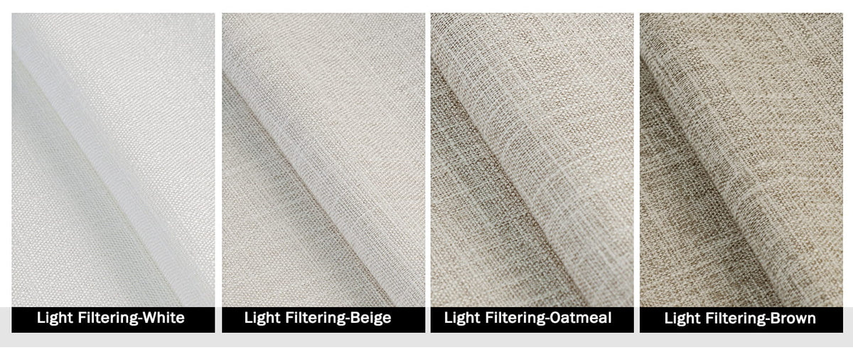 White, beige, oatmeal and brown Roman shade fabric samples