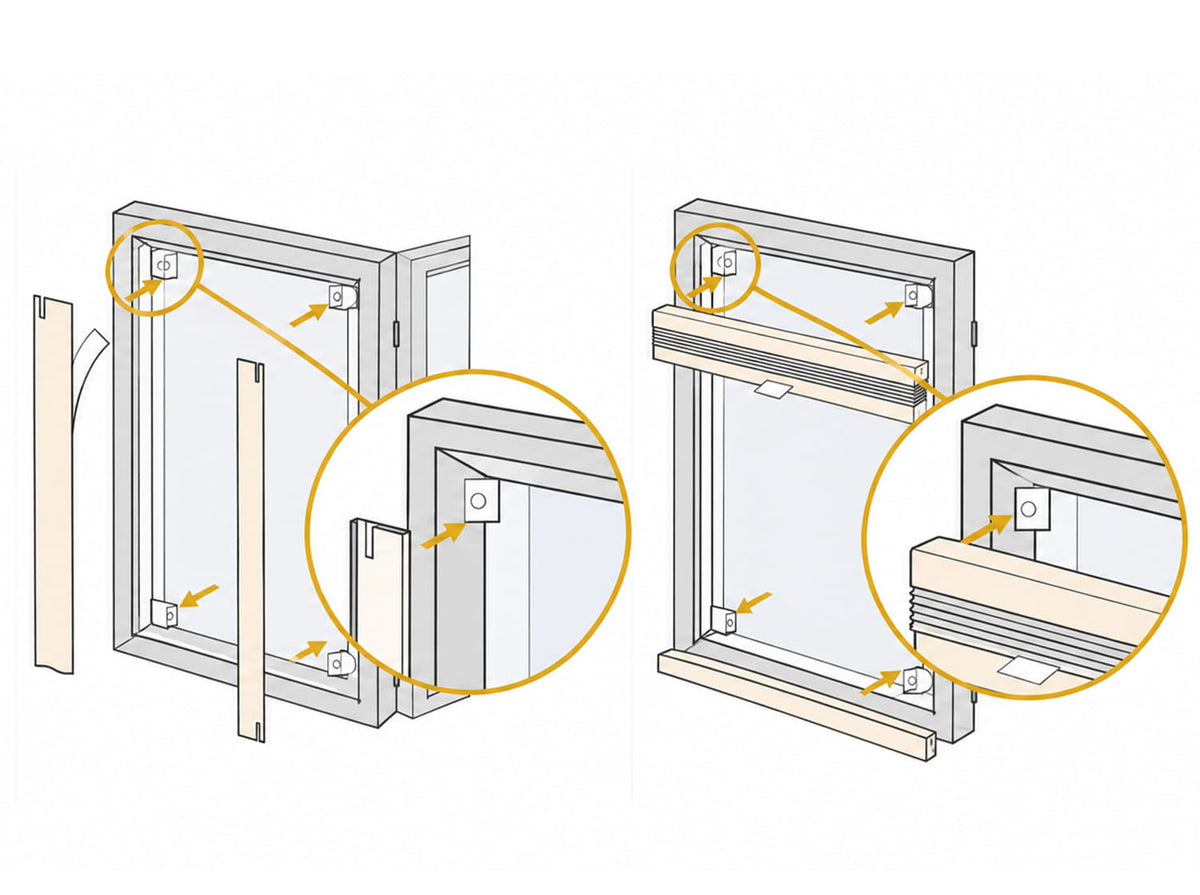 No-drill blind mounting systems for different window frames