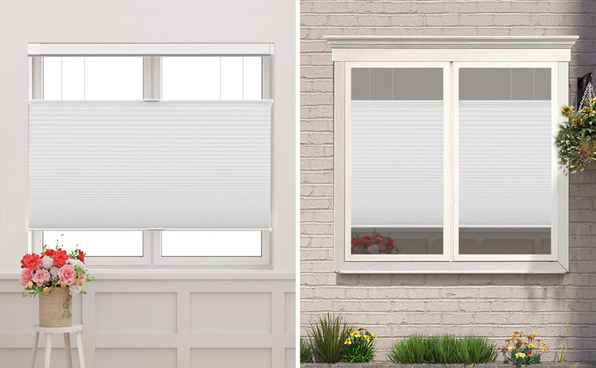 Cellular shade appearance from inside and outside a window