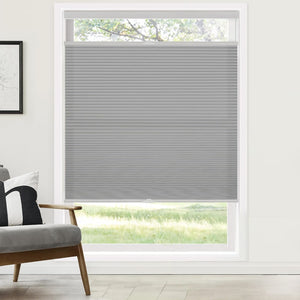 Gray top-down bottom-up cellular honeycomb shade: on a window