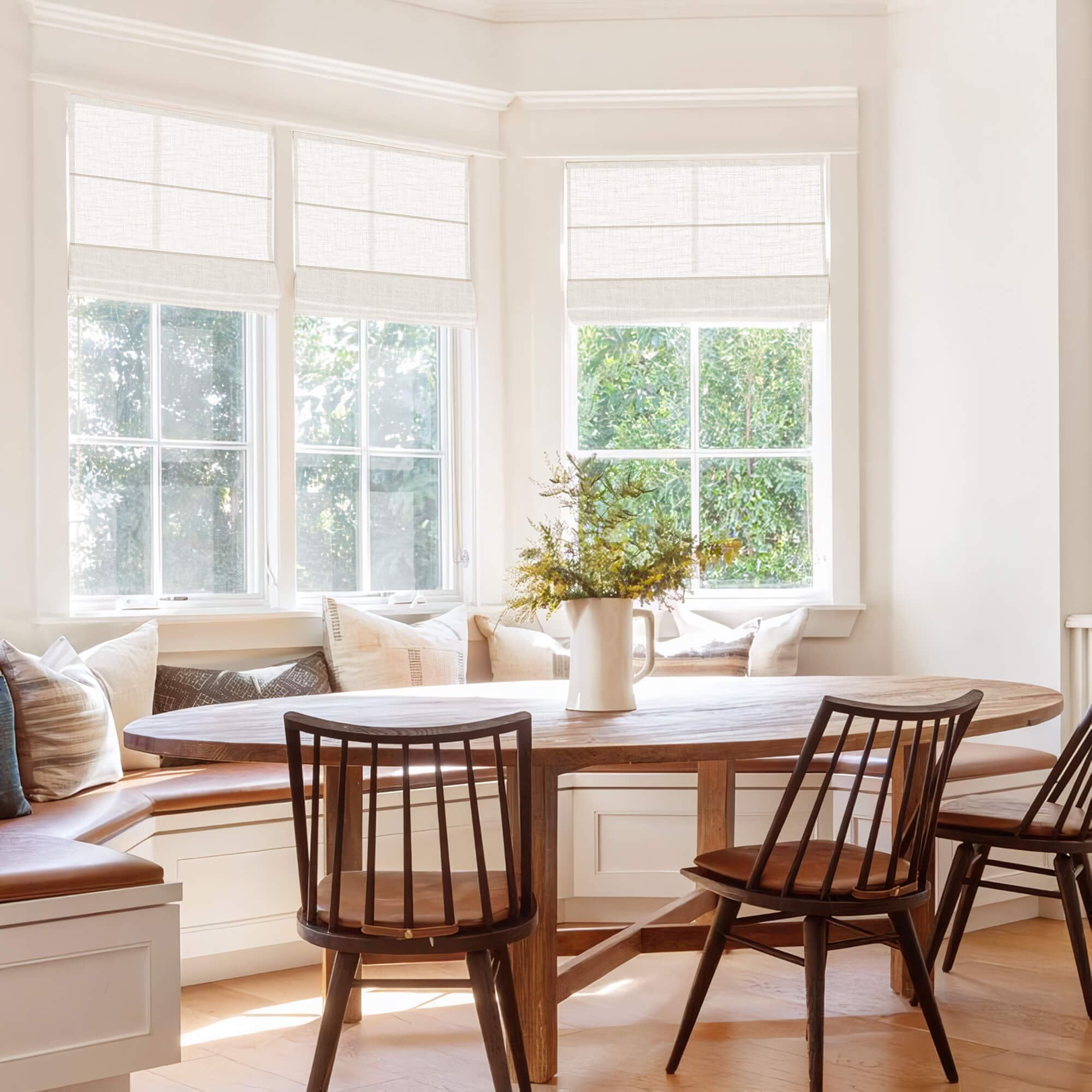Linen Fabric Roman Shades, Cordless Custom Window Blinds