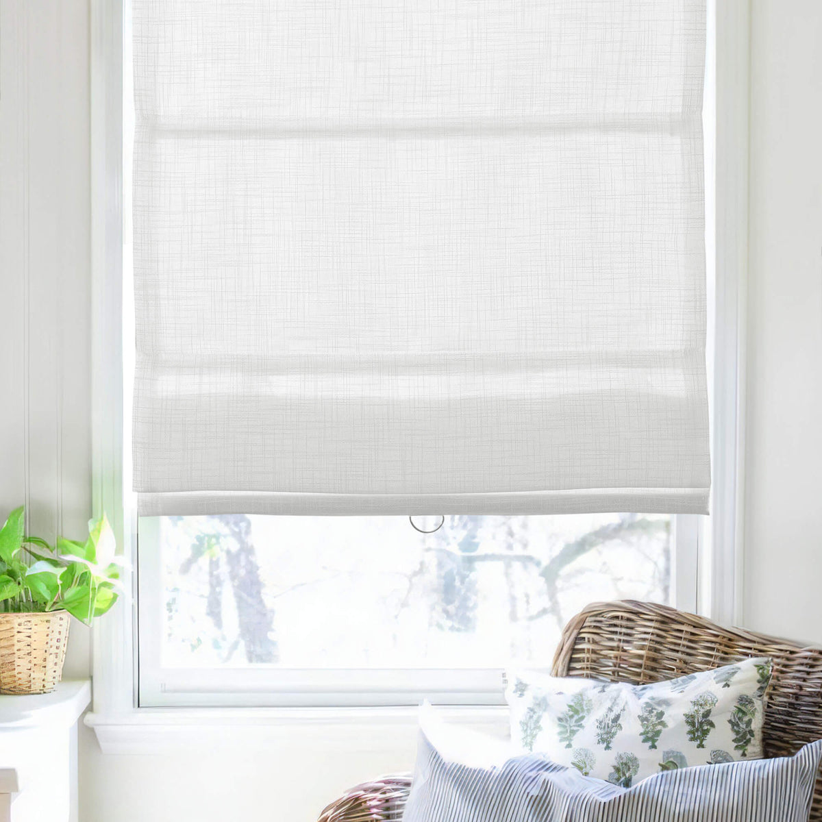 White Roman shade: on a window