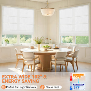 White Roman shade: in a dining room