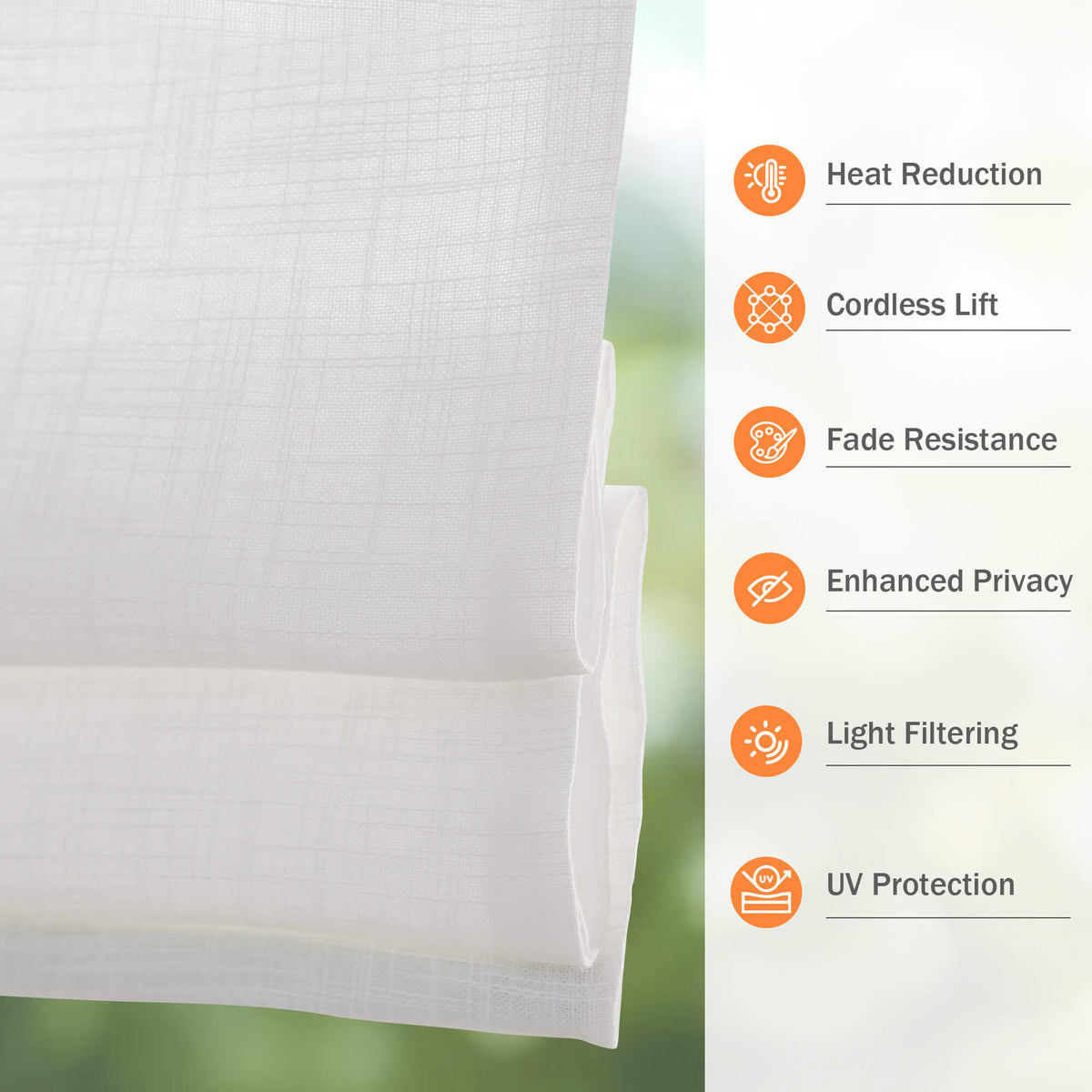 White Roman shade: fabric and construction diagram