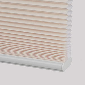Cellular shade pleated fabric and bottom rail close-up