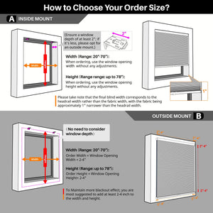 Inside-mount and outside-mount measuring guide for cellular honeycomb shades