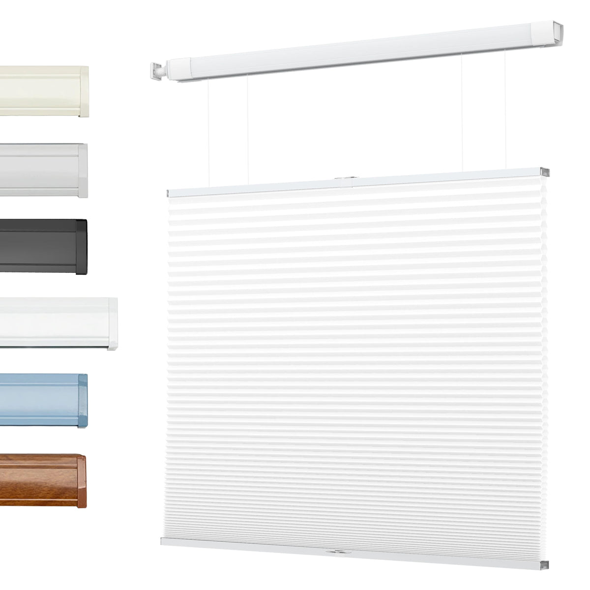 White top-down bottom-up no-drill cellular honeycomb shade: front product view