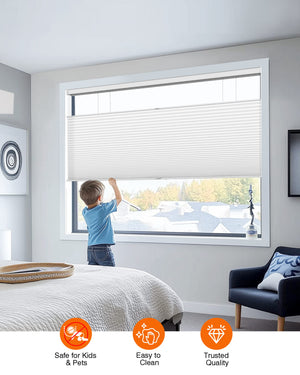 White top-down bottom-up cellular honeycomb shade: cordless lift operation