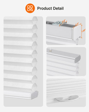 White top-down bottom-up cellular honeycomb shade: headrail, fabric and bottom rail details