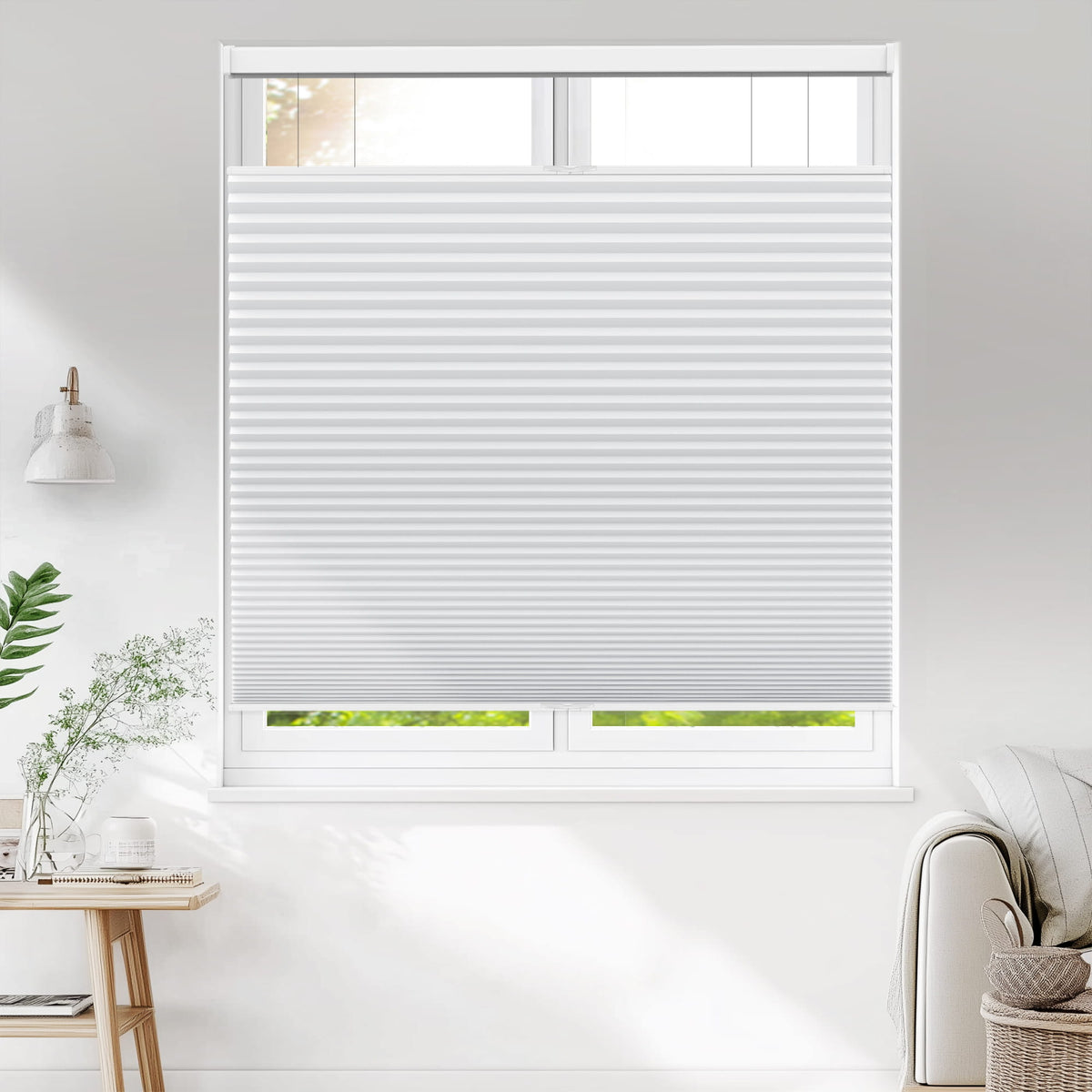 White top-down bottom-up cellular honeycomb shade: on a window