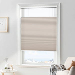 Taupe top-down bottom-up cellular honeycomb shade: in a furnished room