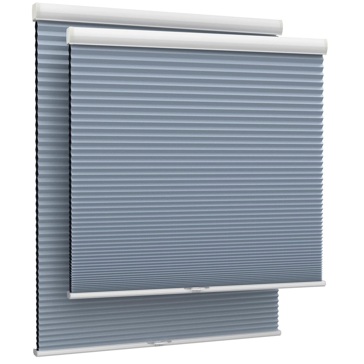 Blue cellular honeycomb shade: front product view