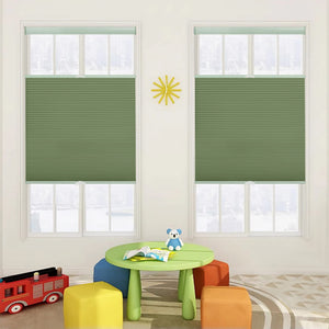 Green top-down bottom-up cellular honeycomb shade: on paired windows