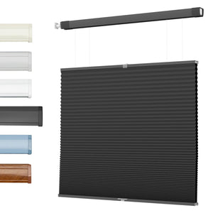 Black top-down bottom-up no-drill cellular honeycomb shade: front product view
