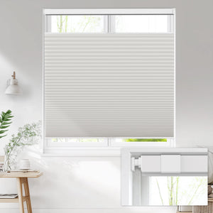 Gray top-down bottom-up no-drill cellular honeycomb shade: on a window