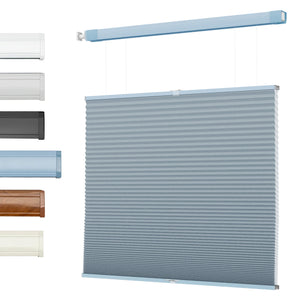 Blue top-down bottom-up no-drill cellular honeycomb shade: front product view