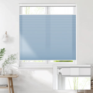 Blue top-down bottom-up no-drill cellular honeycomb shade: on a window