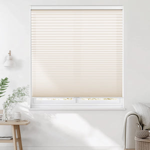 Cream cellular honeycomb shade: on a window