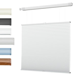Light gray top-down bottom-up no-drill cellular honeycomb shade: front product view