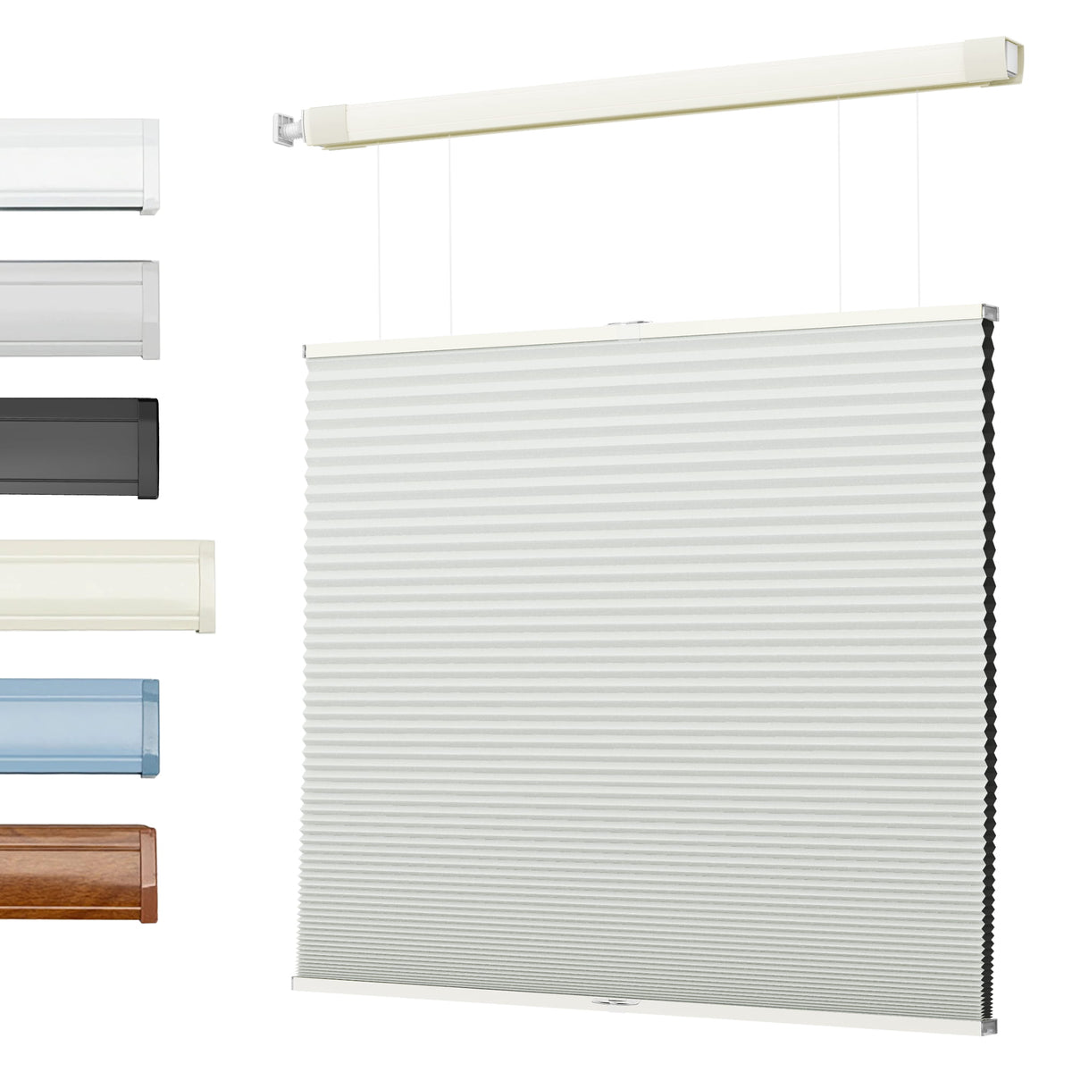 Off-white top-down bottom-up no-drill cellular honeycomb shade: front product view