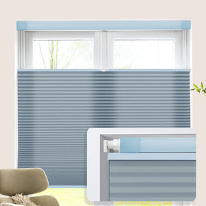 Blue top-down bottom-up no-drill cellular honeycomb shade: on a window