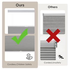 Gray top-down bottom-up cellular honeycomb shade: cordless and corded design comparison