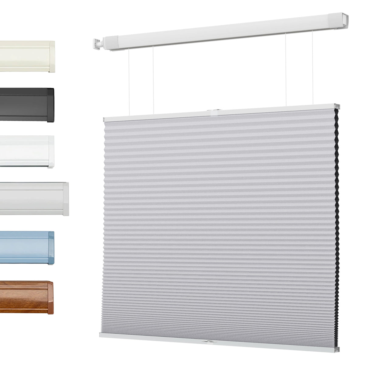 Gray top-down bottom-up no-drill cellular honeycomb shade: front product view