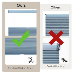 Blue top-down bottom-up cellular honeycomb shade: cordless and corded design comparison