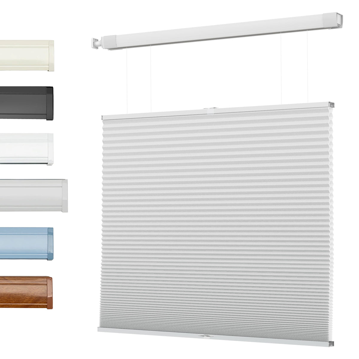 Gray top-down bottom-up no-drill cellular honeycomb shade: front product view