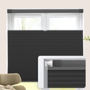 Black top-down bottom-up no-drill cellular honeycomb shade: on a window