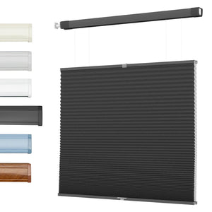 Black top-down bottom-up no-drill cellular honeycomb shade: front product view