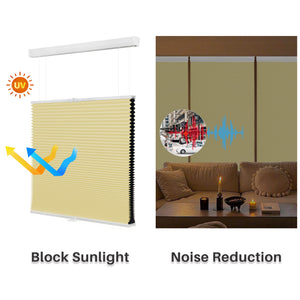 Yellow top-down bottom-up cellular honeycomb shade: comparison of light passing through the fabric