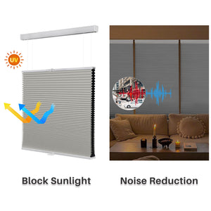 Gray top-down bottom-up cellular honeycomb shade: comparison of light passing through the fabric