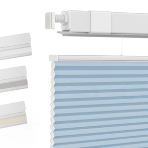 Blue top-down bottom-up no-drill cellular honeycomb shade: fabric texture and color samples