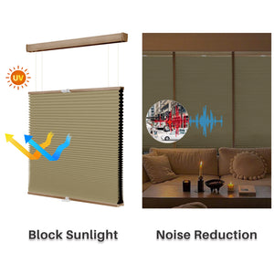 Brown top-down bottom-up cellular honeycomb shade: comparison of light passing through the fabric
