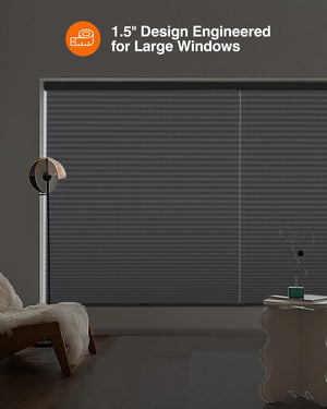 Dark gray cellular honeycomb shade: in a furnished room