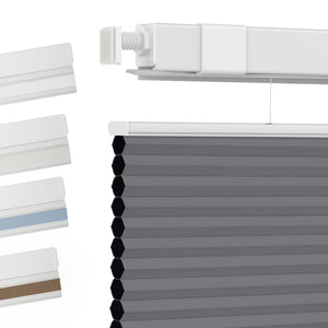 Dark gray top-down bottom-up no-drill cellular honeycomb shade: fabric texture and color samples